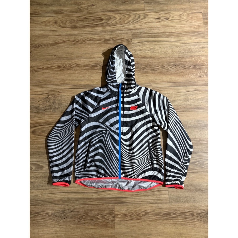 Nike Womens Windrunner Jacket Black White Swirl Optical Illusion Hooded Small